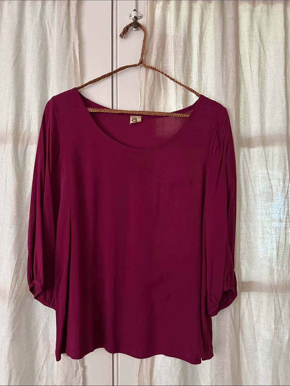 A Is For Audrey Scoop Neck Long Sleeve Top in Wine size 6–8
